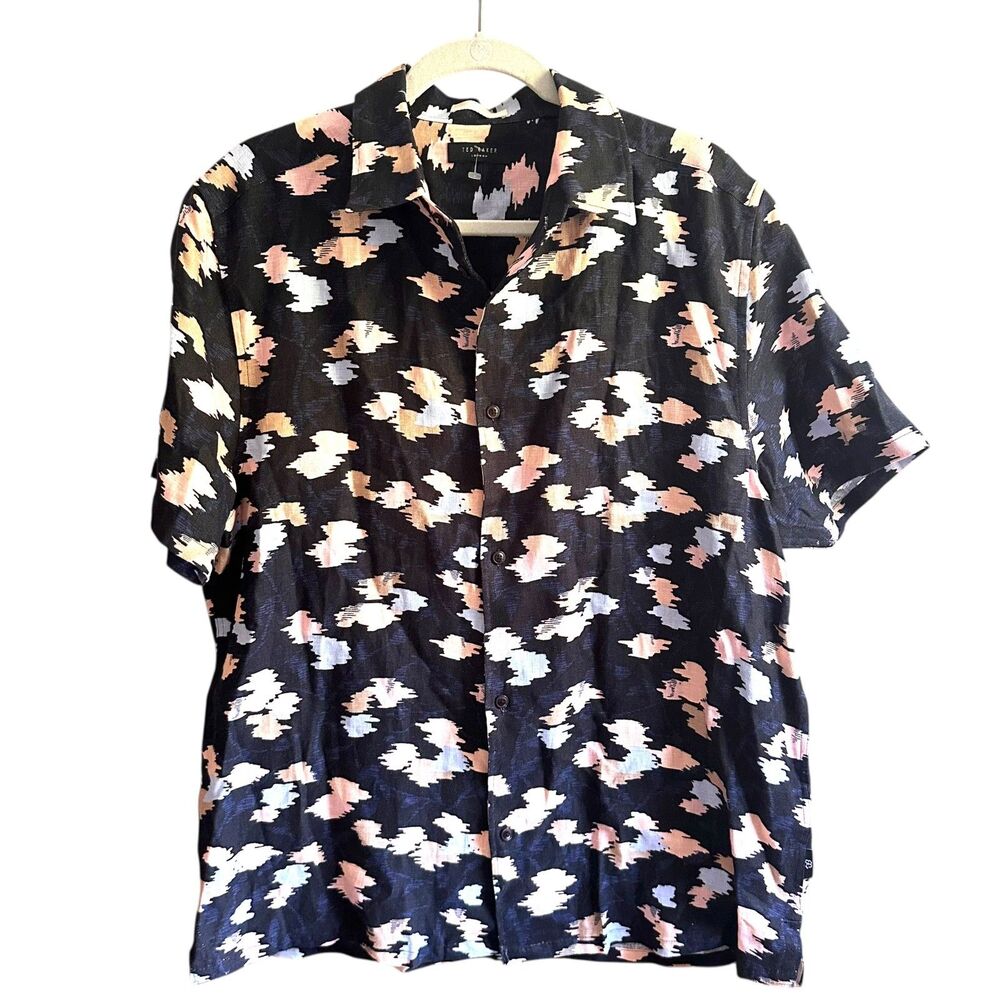 TED BAKER Hadrian Abstract Linen Button Down Large - Picture 2 of 5